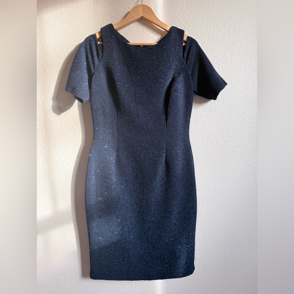 Eliza J Navy Shimmer Sheath Dress Size 12 Cocktail Occasion - Picture 2 of 5